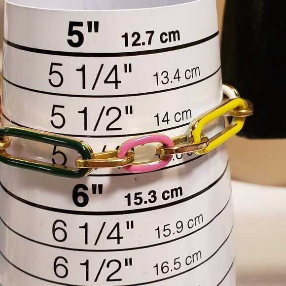 TOVA Reversible Bracelet Multicolor Paperclip Style Enamel  Approx 5.5" to 8" - Picture 10 of 12